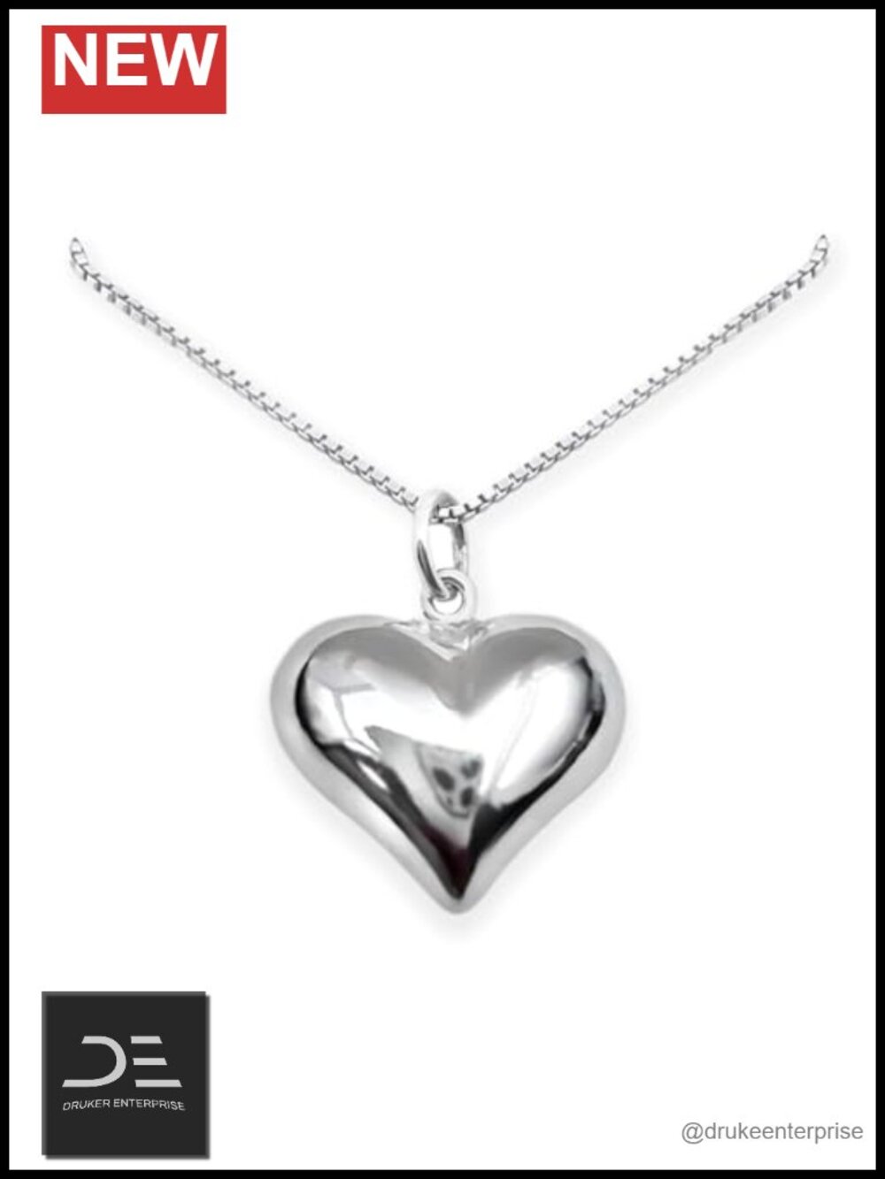 Sterling Silver Large Puffed Heart Pendant Necklace with Chain, Gift for Her